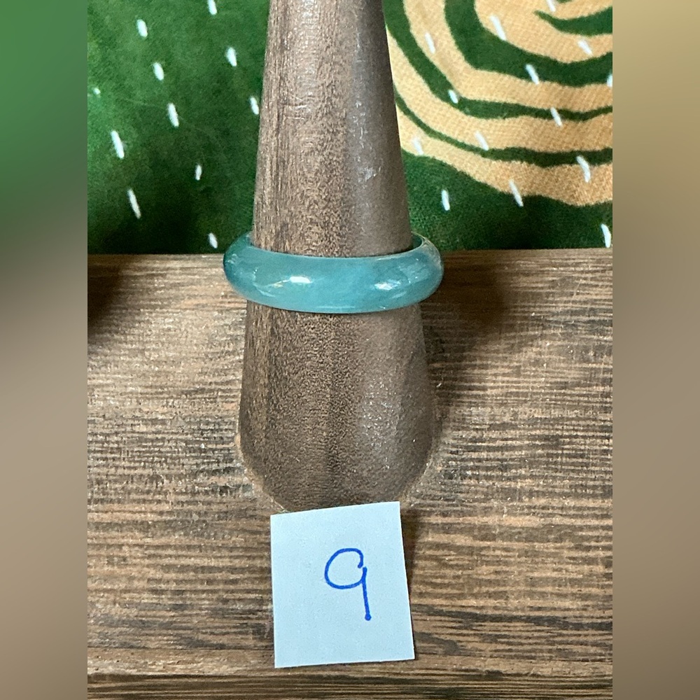 Blue Water Jade Bangle Style Ring Size 9